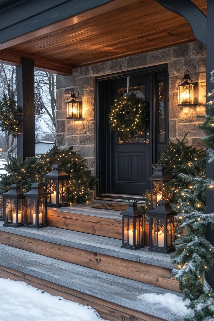 16 Unique Front Porch Christmas Decor Ideas for Holiday Season 16 5. Rustic Porch Lanterns for Christmas-2