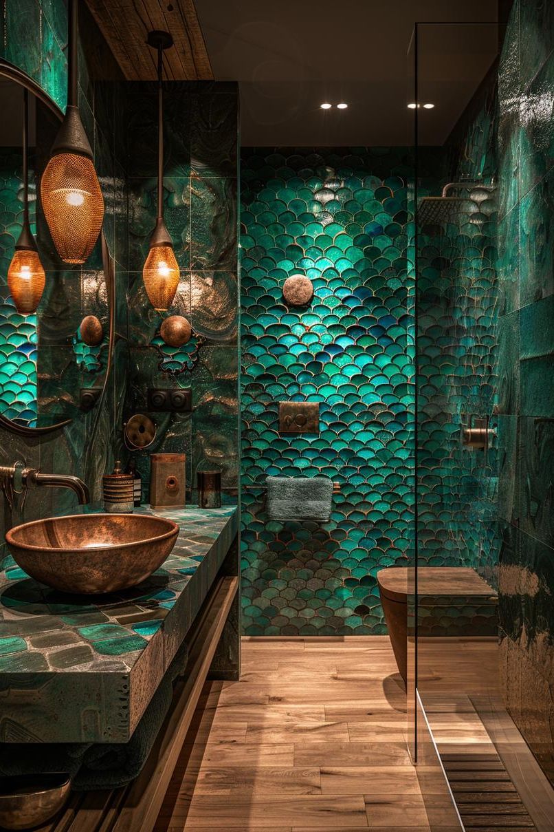 5. Deep Green Fish Scale Shower-0
