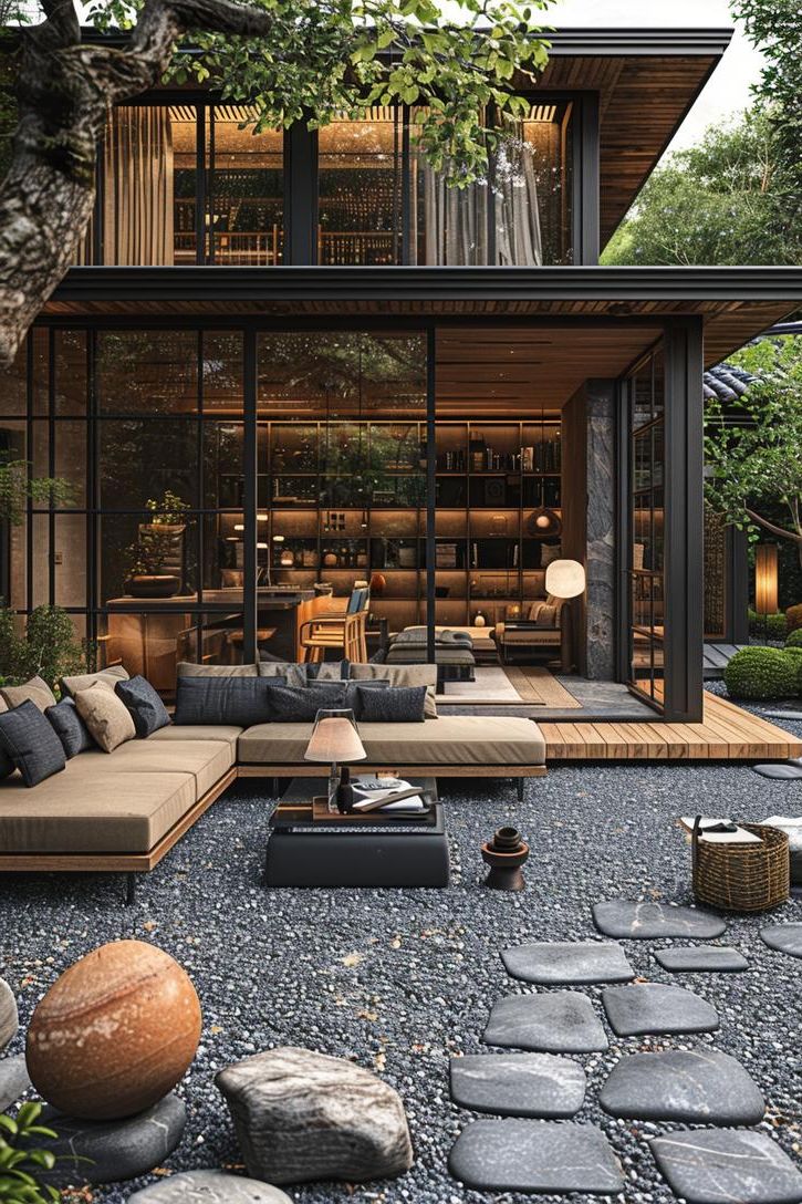 18 Gorgeous Gravel Patio Ideas For Your Backyard Makeover 11 4. Sleek Geometric Gravel Patio Design-1