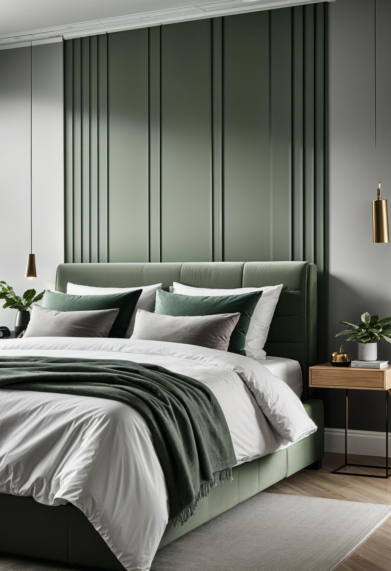 6. Modern Green Wall Panels, Grey Furniture-0
