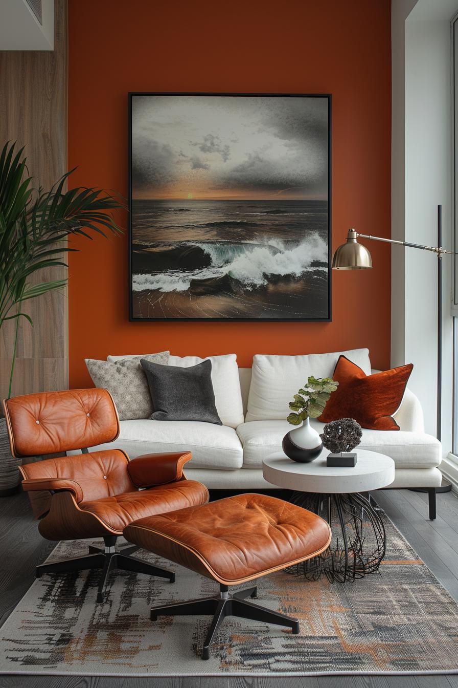 21 Cozy Mid-Century Modern Living Room Ideas 44 14. Chic Statement Wall Art Display-2