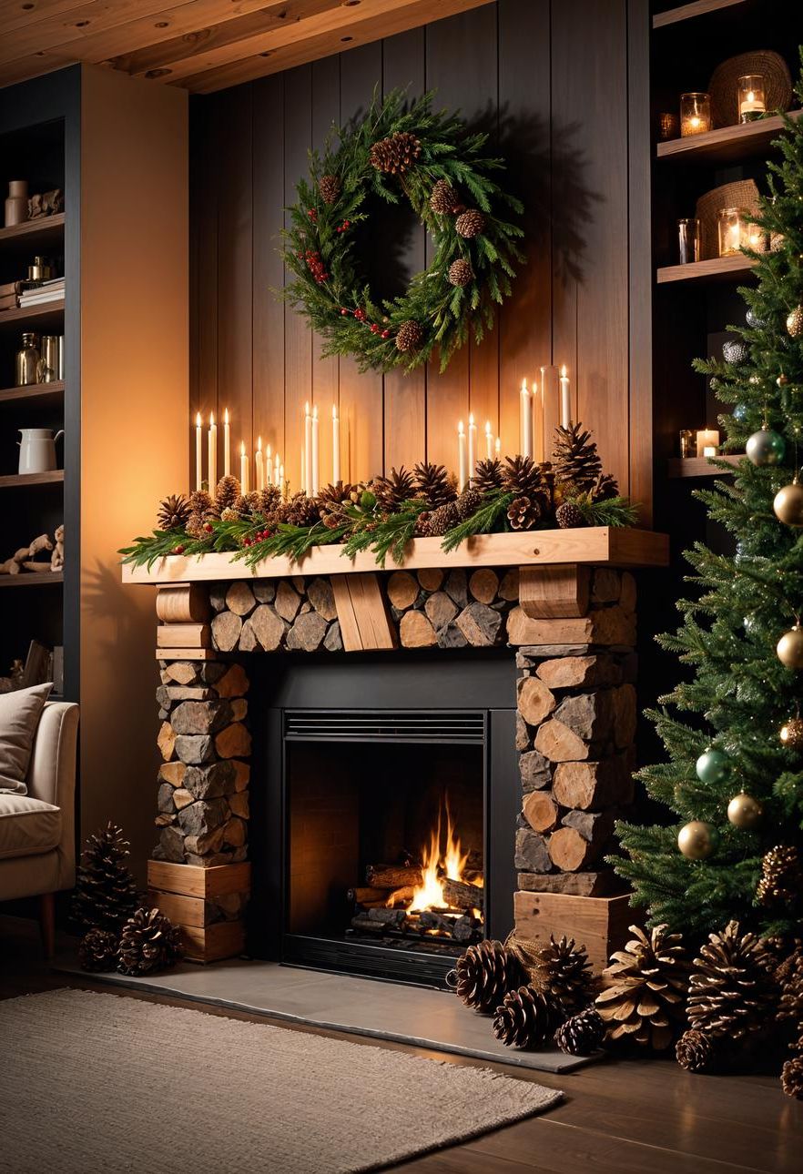3. Rustic Christmas Mantle Decor Ideas-3