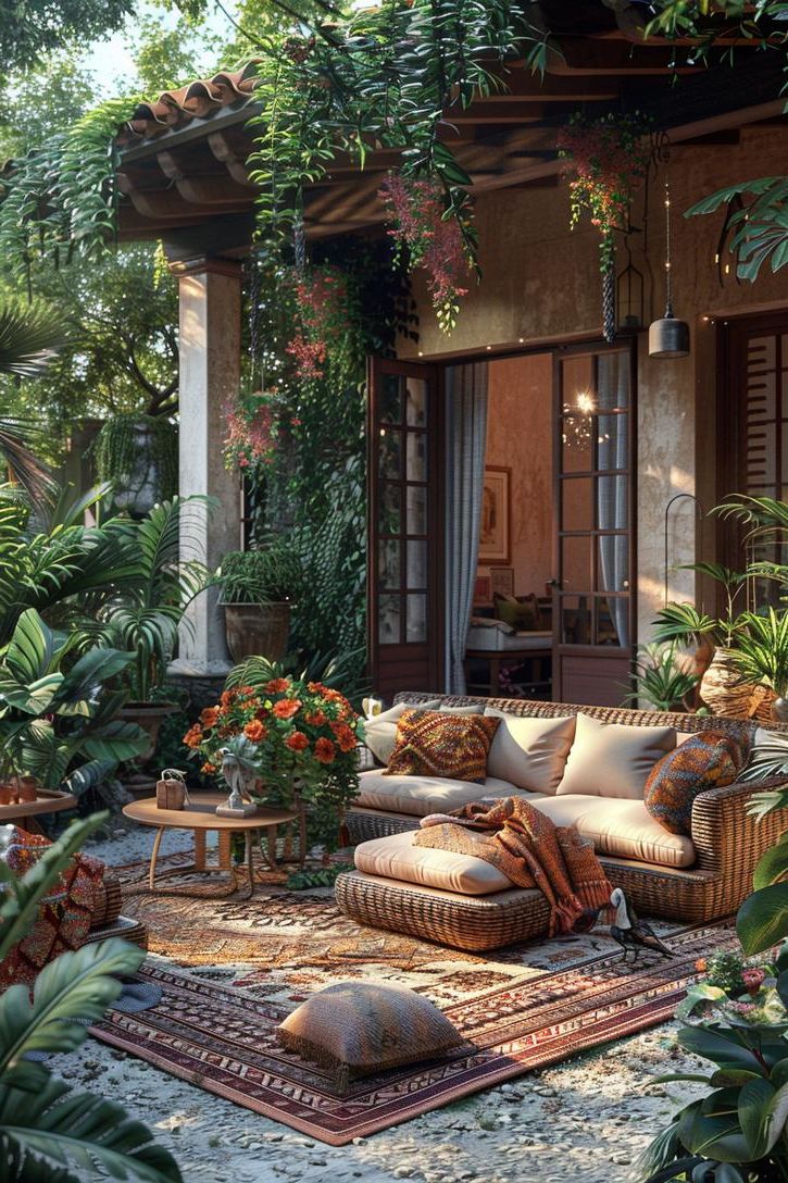 19 Trendy Patio Furniture Ideas for Chic Outdoor Spaces 22 12. Bohemian Rattan Daybed Styling Ideas-1