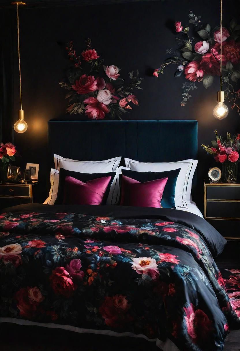 22 Enchanting Dark Feminine Bedroom Ideas to Inspire You 17 12. Midnight Bloom Floral Bedrooms-0