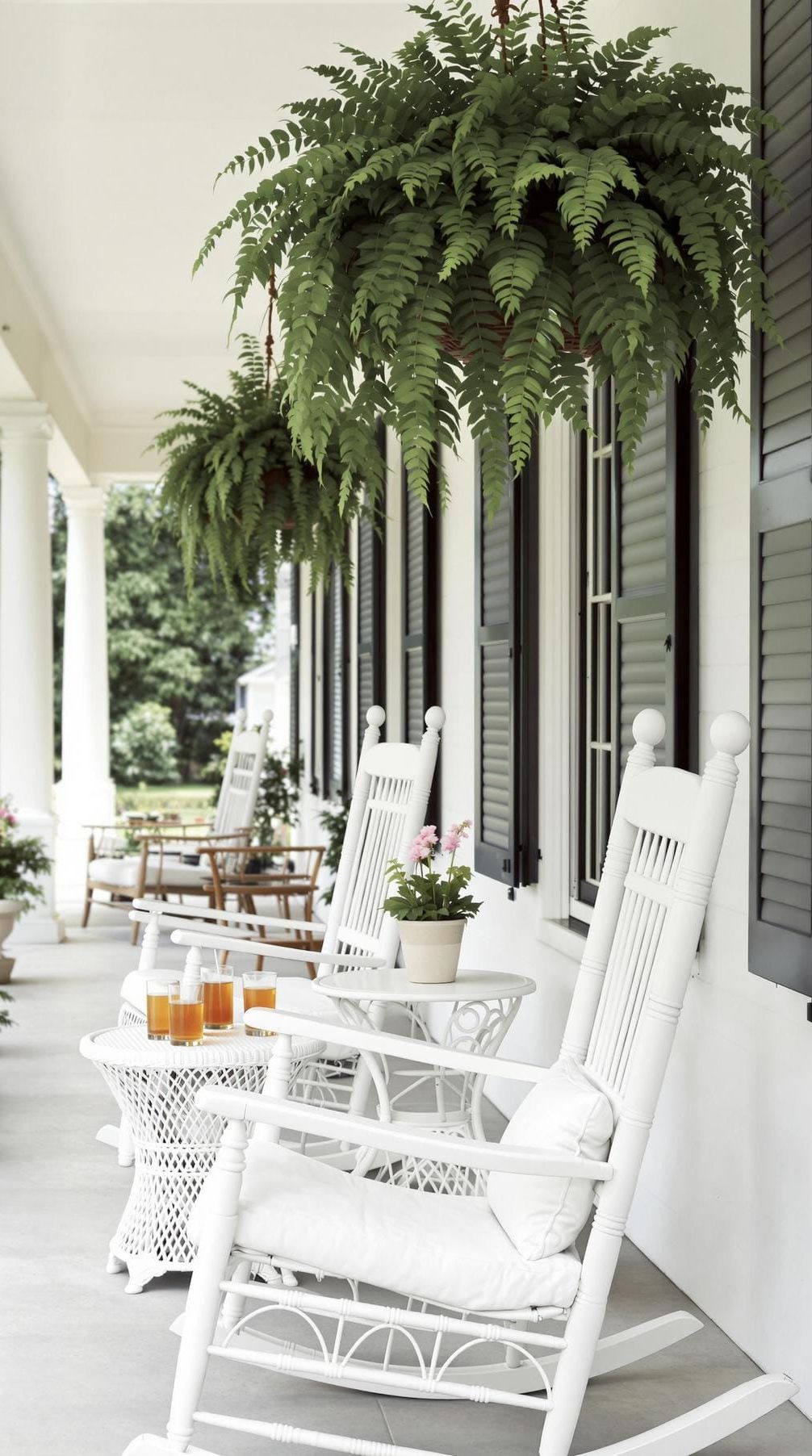 12. Classic Southern grace employing rocking chairs, hanging ferns, and white wicker-0