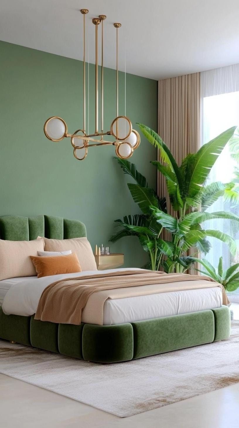 23 Stunning Olive Green Bedroom Ideas You’ll Absolutely Love 24 7. Glamorous Olive Green and Velvet with Brass Fixtures-0