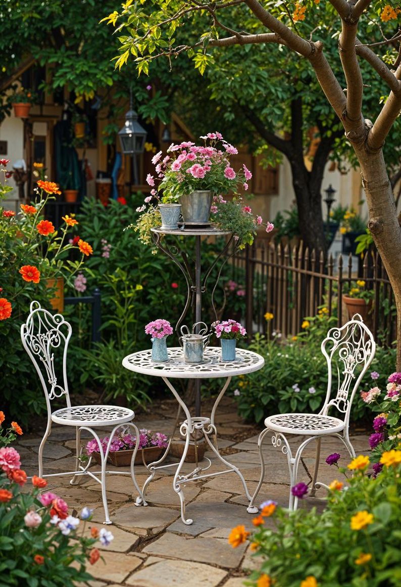 25 Stunning Small Garden Layout Ideas 7 2. Vintage Mini Bistro Garden-1