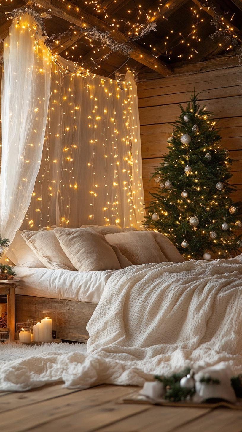 21 Magical Christmas Decor Inspiration for a Cozy Home 44 18. Enchanting Bedside Christmas Tree Display-1