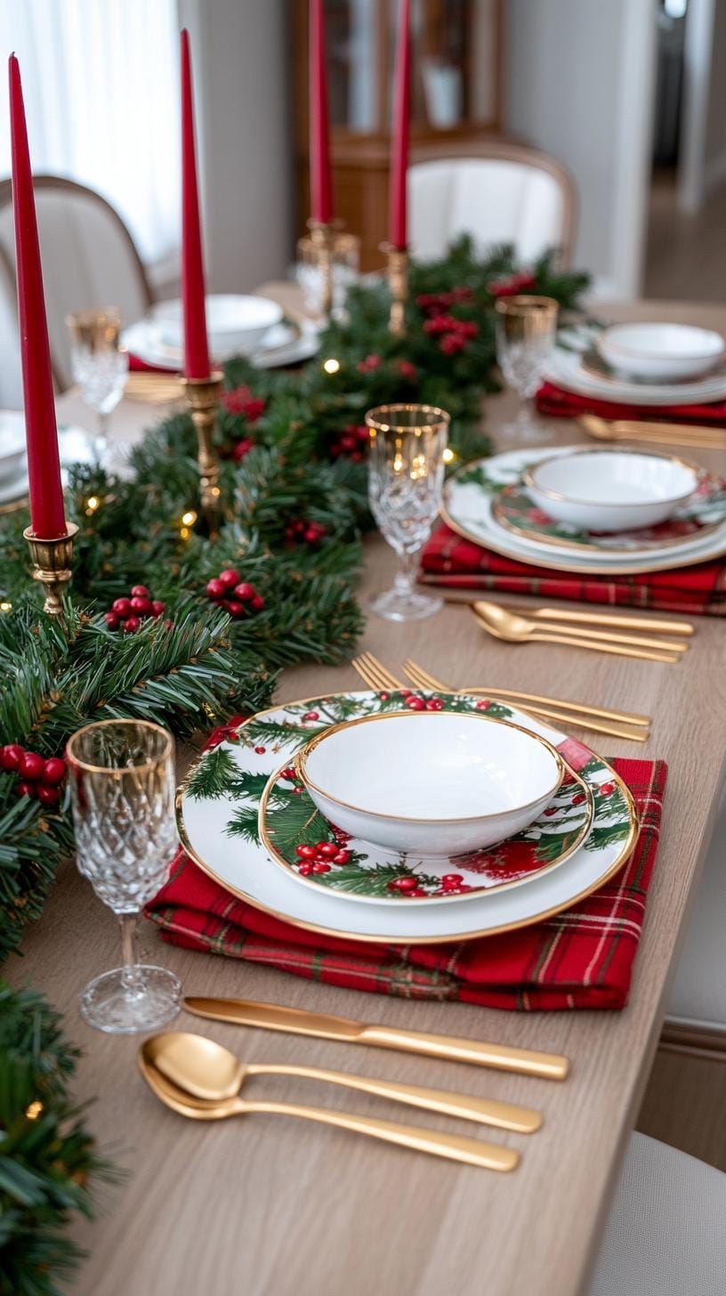 9. Classic Red and Green Christmas Table Dressed in Tartan and Plaid-0