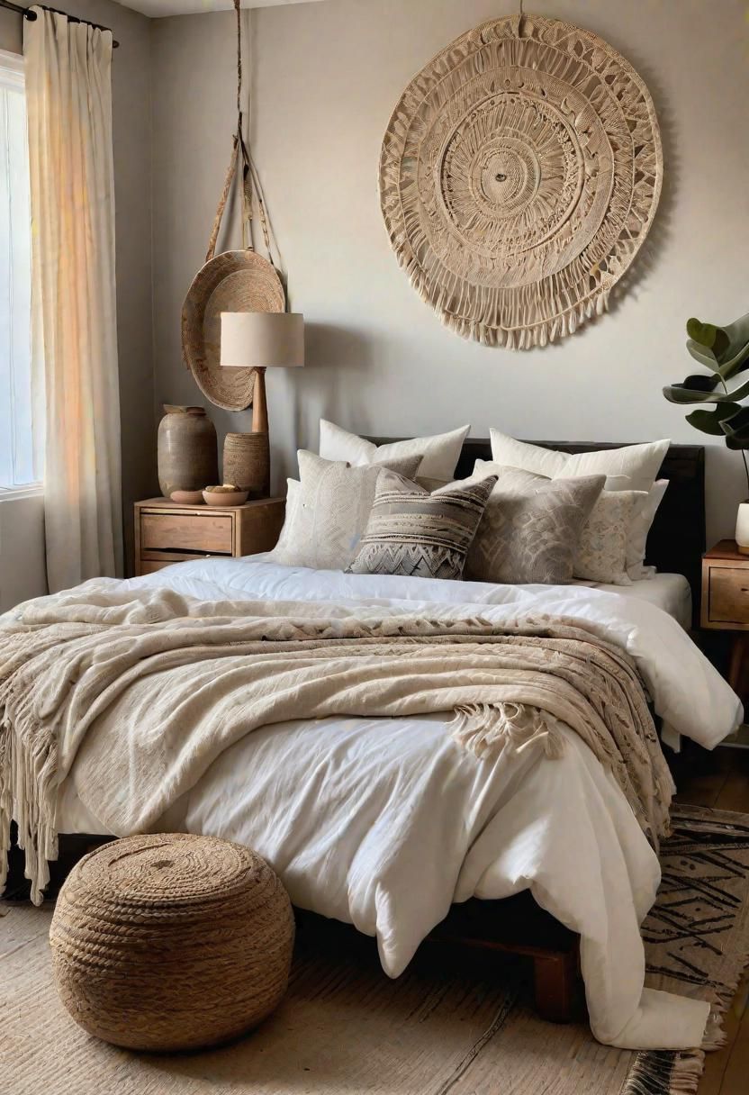51 Neutral Bedroom Designs: Effortless Elegance for Peaceful Dreams 24 21. Boho Neutral Bedroom Décor-0