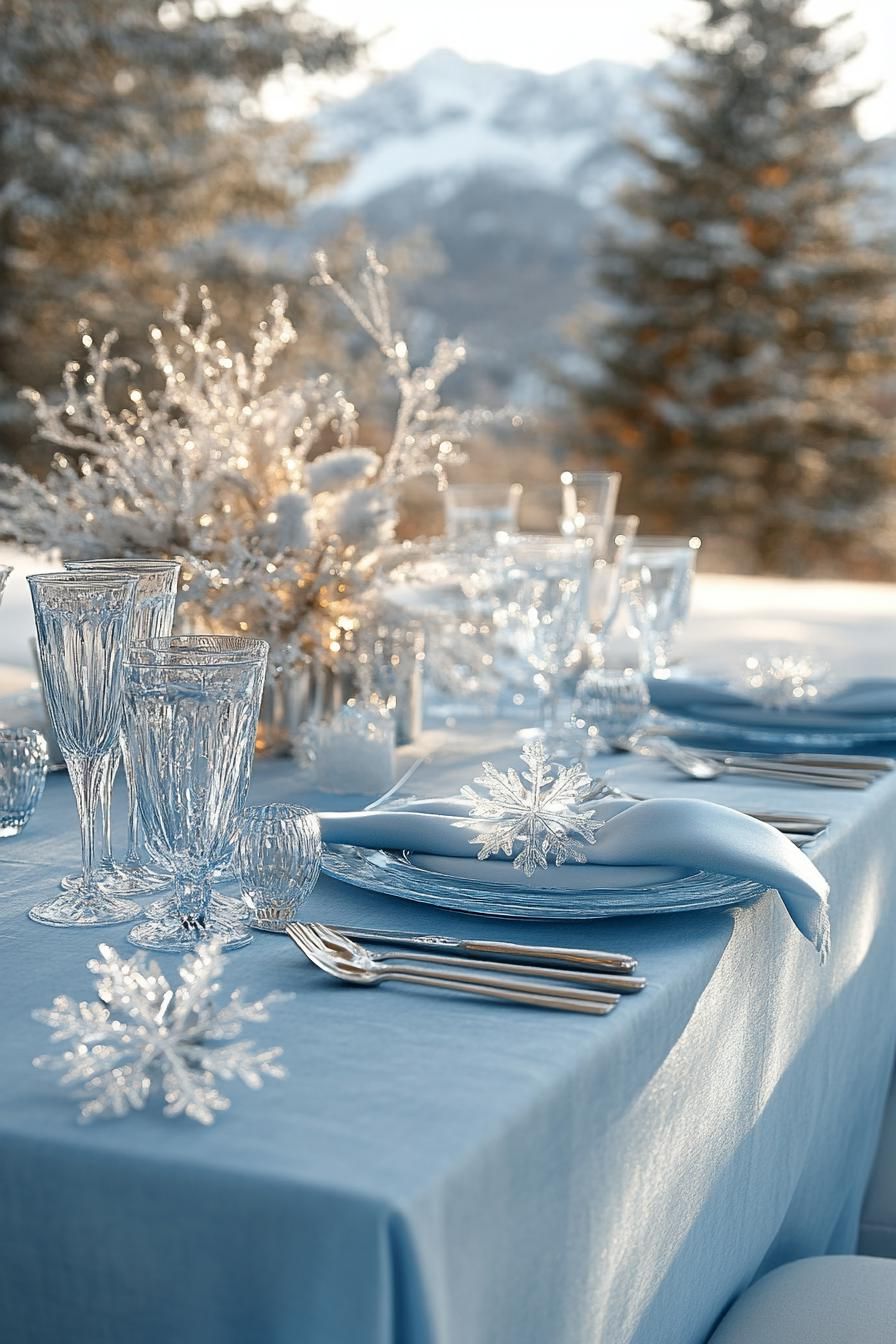 21 Gorgeous Blue Christmas Decor Ideas You Must See 10 3. Frosty Blue Table Settings-2