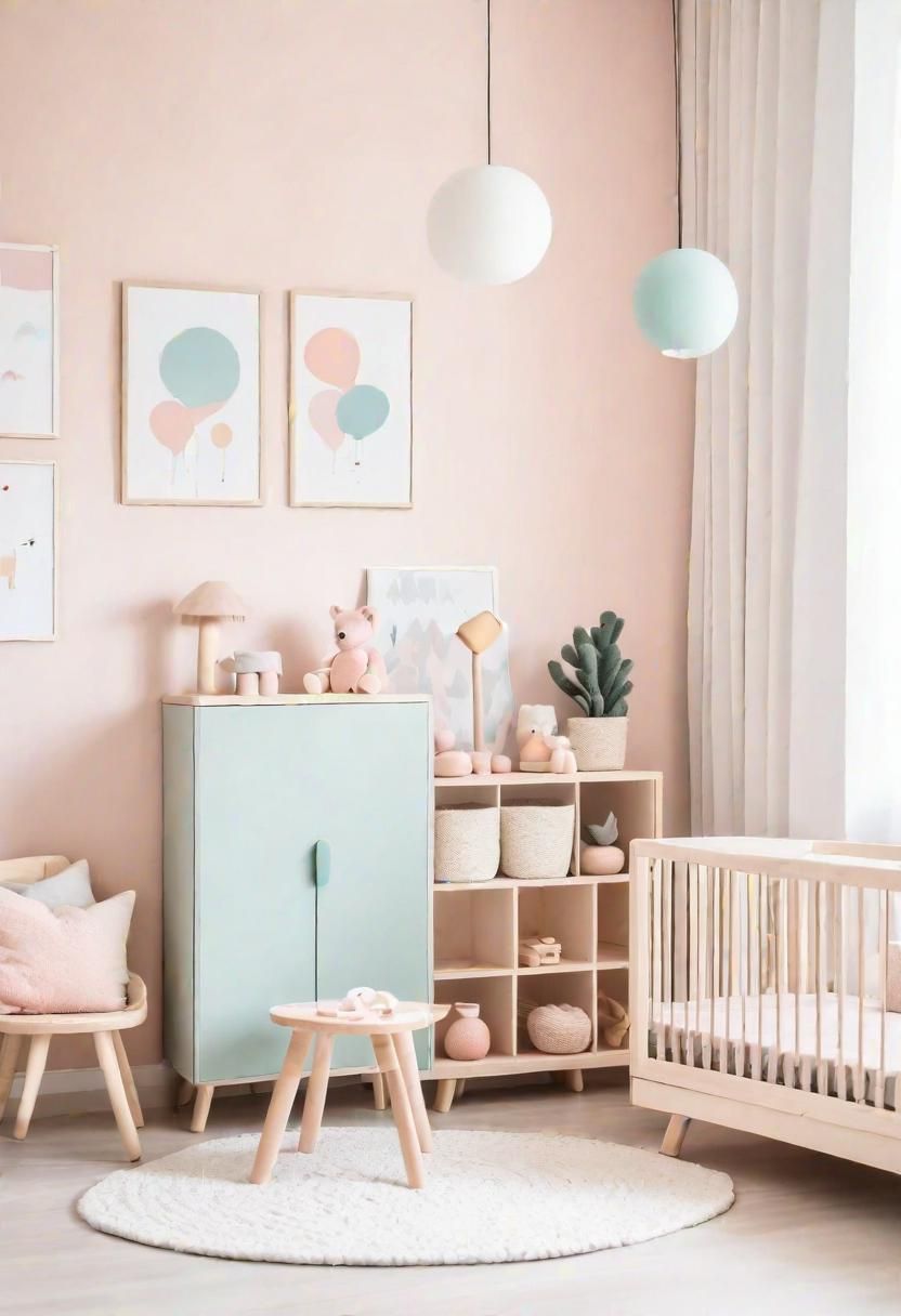 37 Sleek Minimalist Nursery Ideas: Modern, Serene Designs 10 7. Pastel Montessori Toy Corner-0