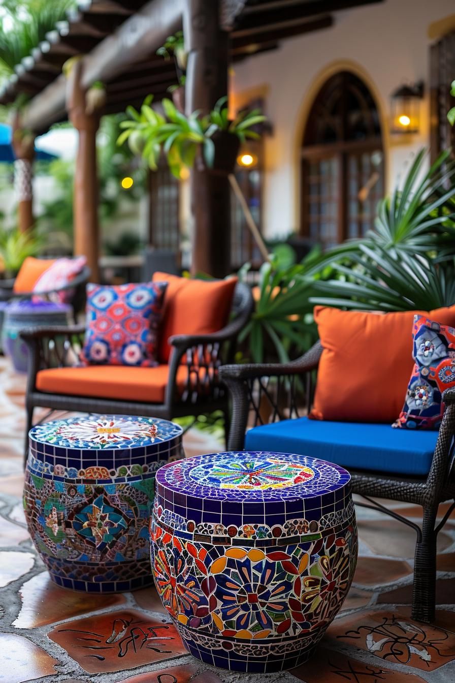 19 Trendy Patio Furniture Ideas for Chic Outdoor Spaces 34 19. Unique Mosaic Coffee Tables-0