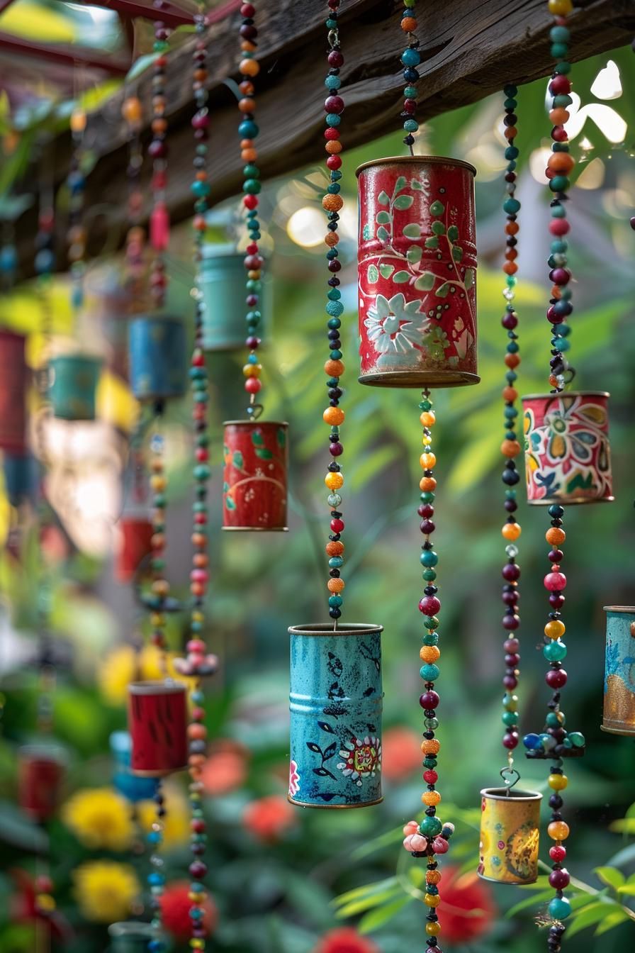 31 Creative Garden Art Ideas for A Stunning Outdoor Oasis 18 11. Suspended Upcycled Garden Decor-0