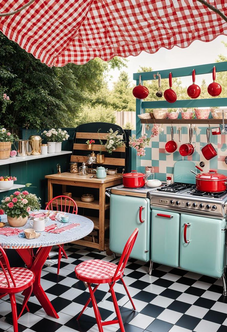 21 Stunning Outdoor Kitchen Patio Ideas (NEW) 25 9. Retro Outdoor Kitchen Inspiration-2