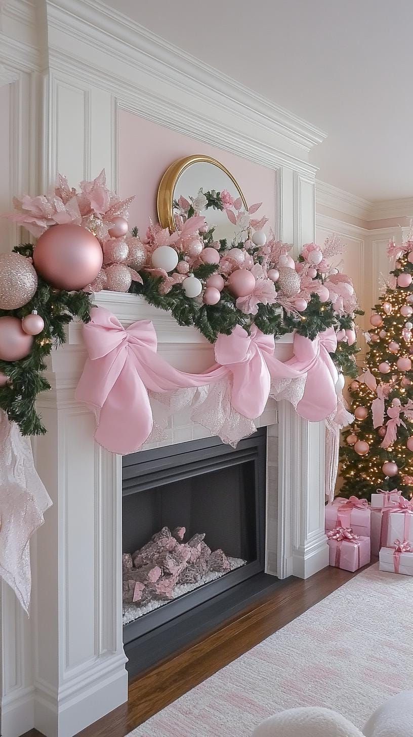 21 Magical Christmas Decor Inspiration for a Cozy Home 28 12. Whimsical Pink-and-White Mantel Magic-0
