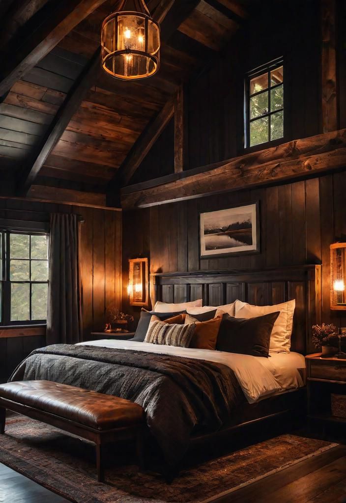 32 Enchanting Moody Bedroom Inspirations 19 17. Cozy Rustic Retreat-0