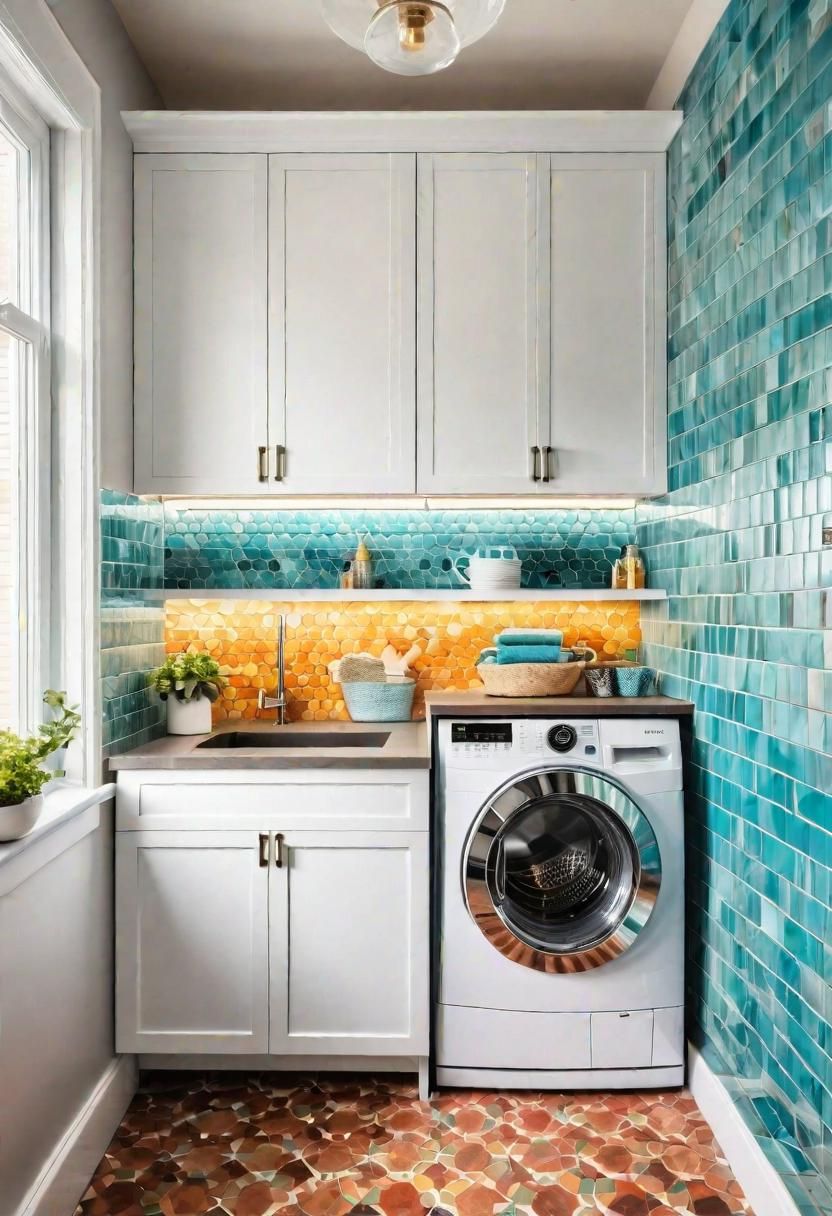 19 Space-Saving Small Laundry Room Ideas: Functional and Stylish 25 19. Colorful Backsplash Tiles for Laundry-0