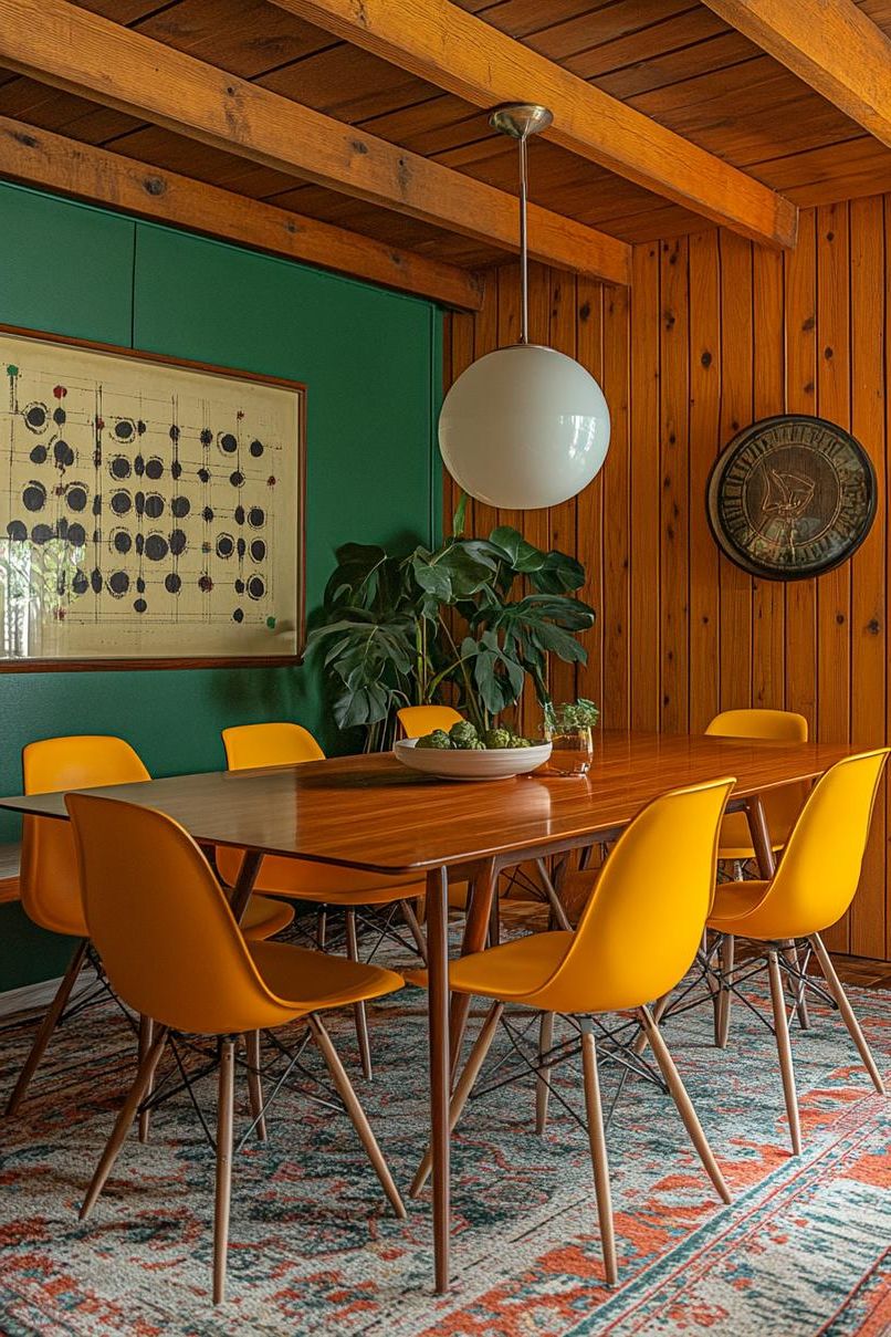23 Stunning Mid-Century Modern Dining Tables You’ll Adore 18 7. Vibrant Walls, Wood Tones-1