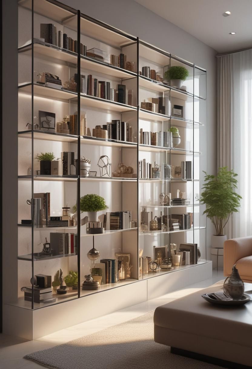 21 Elegant Built-In Shelves Ideas for the Living Room 17 13. Mirrored Back Glass Shelves-0