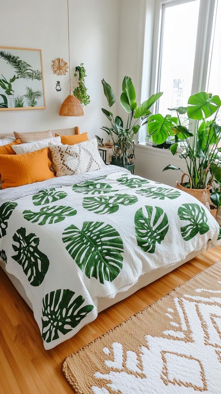12. Mismatched Wonders: Integrate various boho prints in bed linens, combining them with sage for a harmonious yet eclectic look-1