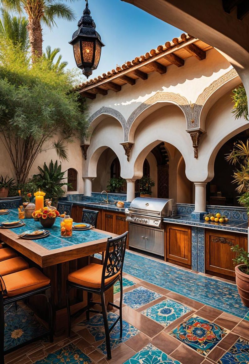 21 Stunning Outdoor Kitchen Patio Ideas (NEW) 34 12. Colorful Moroccan Patio Kitchen-2