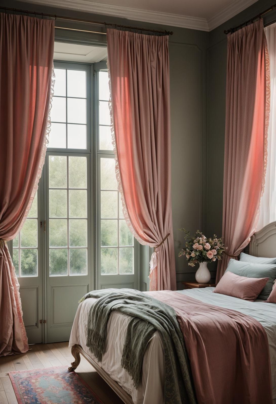 31 Chic Sage Green and Pink Bedroom Inspirations 36 24. French Country Drapes Styling-0