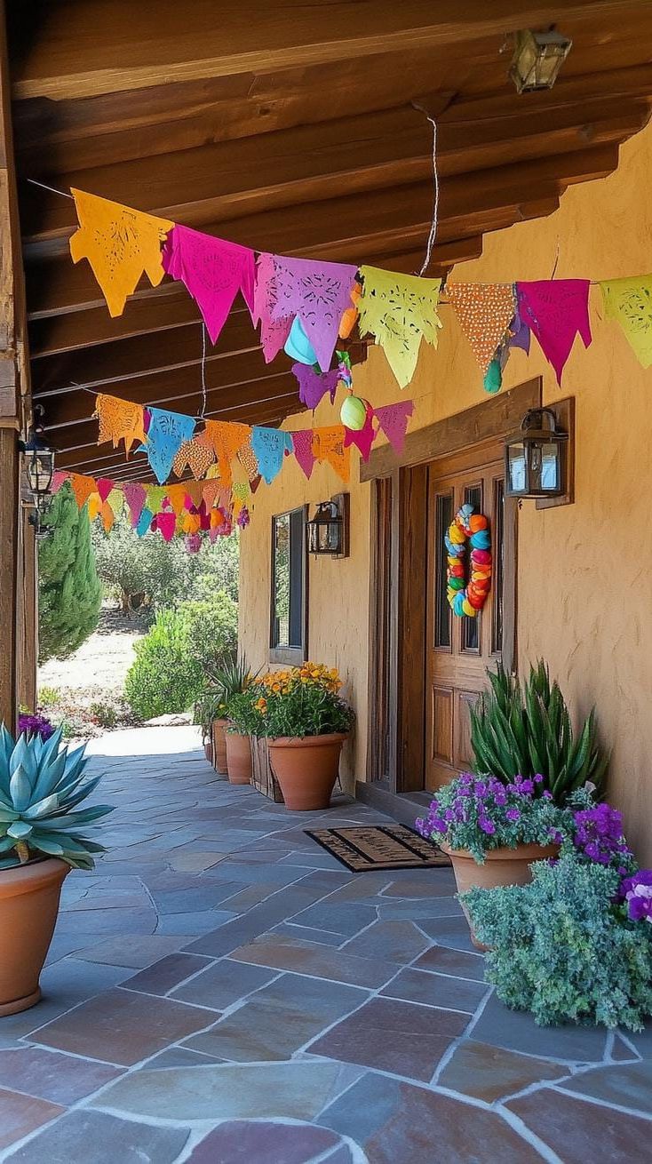 11. Vibrant fiesta with bright paper garlands, piñata shapes, and succulents-1