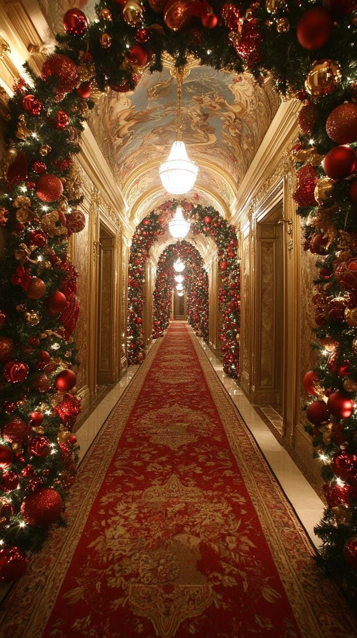 21 Magical Christmas Decor Inspiration for a Cozy Home 11 4. Timeless Holiday Hallway Garland-1