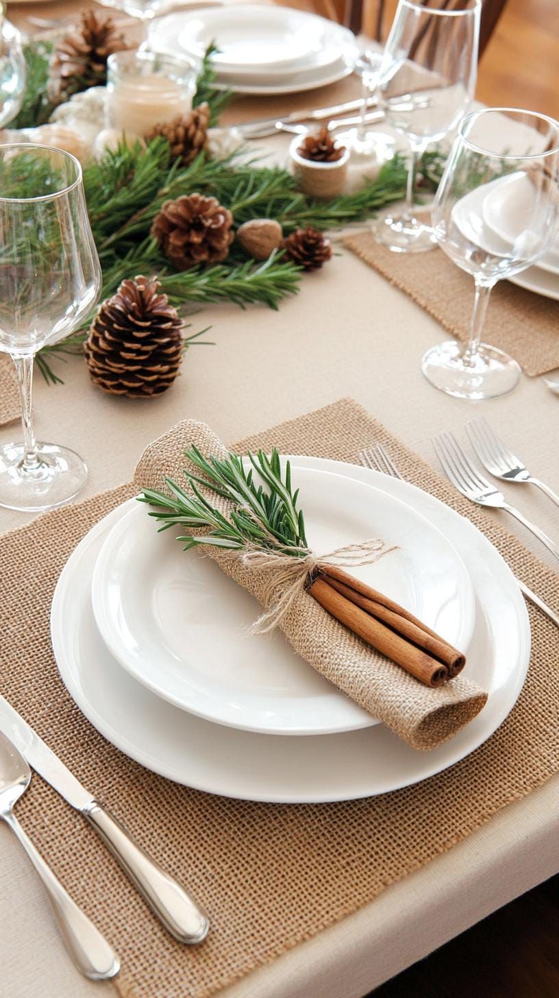 15. Rustic Chic Christmas Table Setting with Burlap and Natural Elements-0