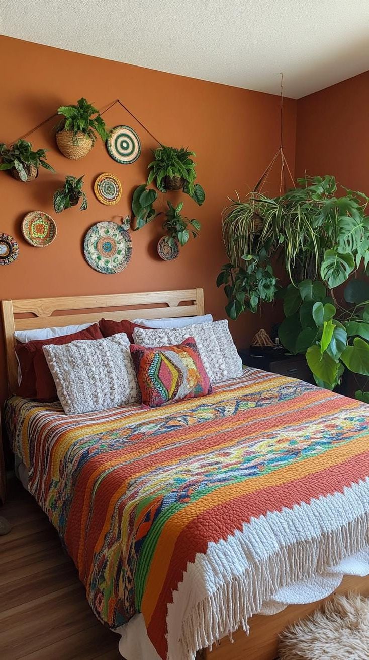 13. Earthy Jungle Escapade: Employ deep forest greens and terracotta reds with leafy plants-0