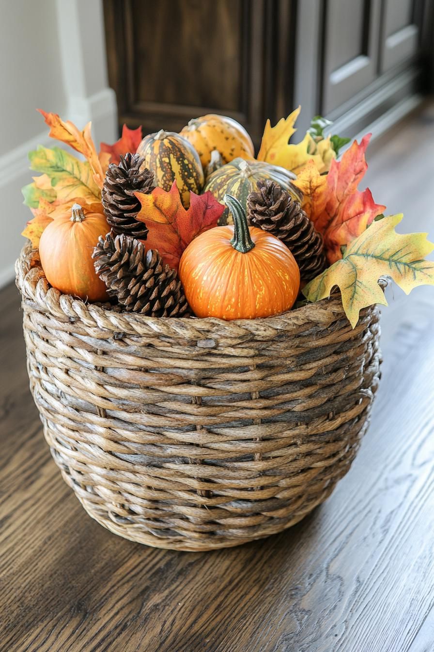 15 Cozy Fall Decor Ideas for Your Home 11 3. Woven Fall Basket Decor-2