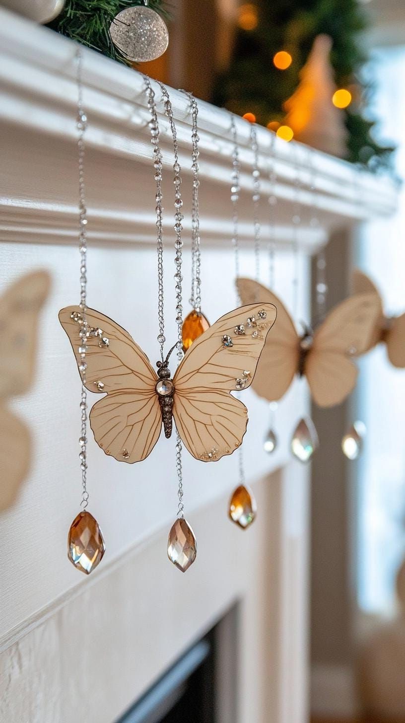 19 Best Winter Mantle Decor Ideas To Cozy Up Your Home In 2025 42 17. Crystal Butterfly Mantle Ornaments-0