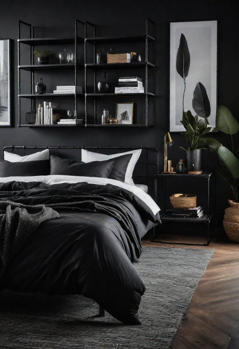18 Bold Black Bedroom Ideas: Embrace Elegance 7 5. Black Metal Industrial Decor-0
