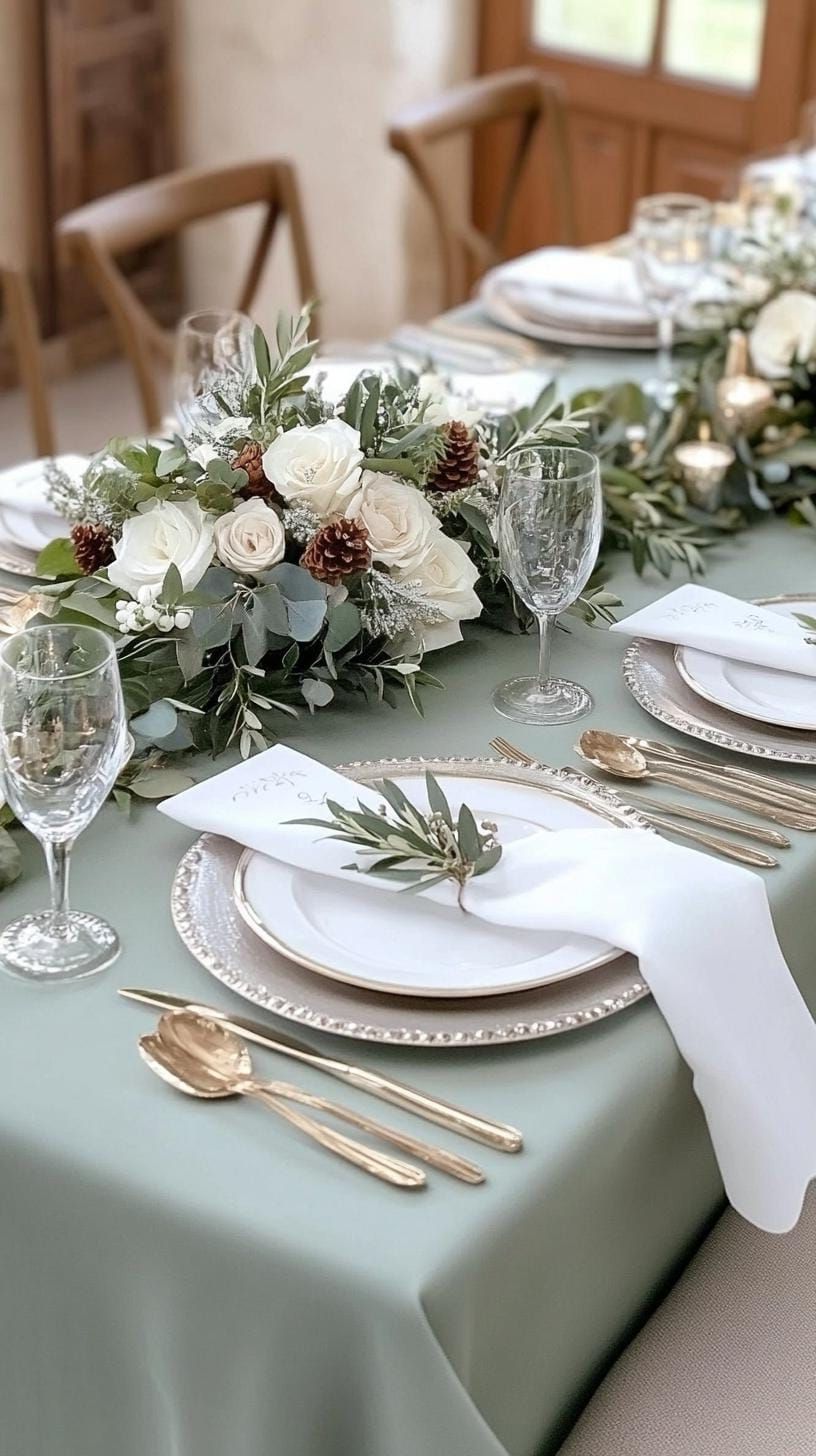 15 Unique Winter Tablescapes To Transform Your Dining Room 31 11. Sage & Silver Winter Tablescapes-2