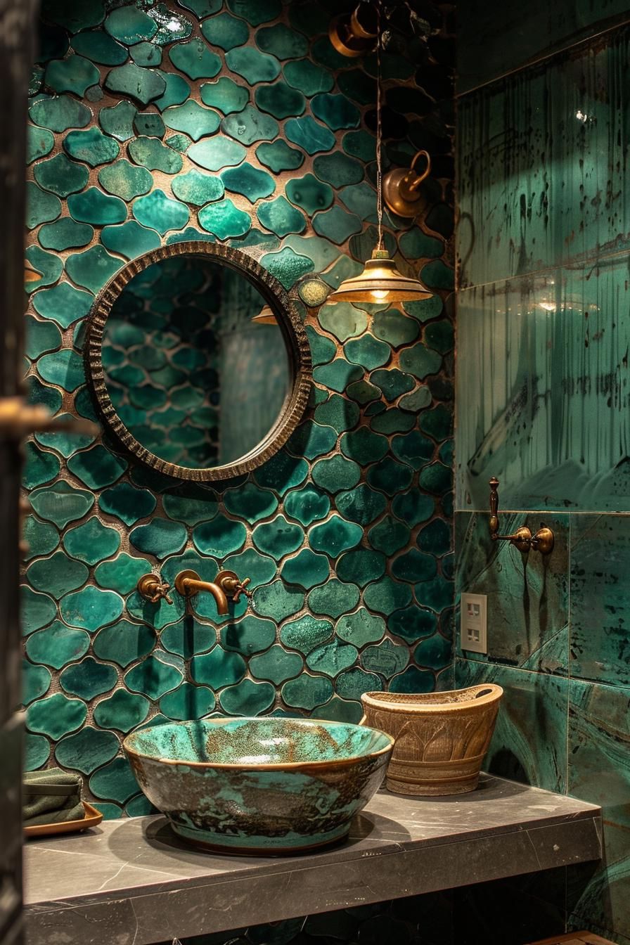 5. Deep Green Fish Scale Shower-1