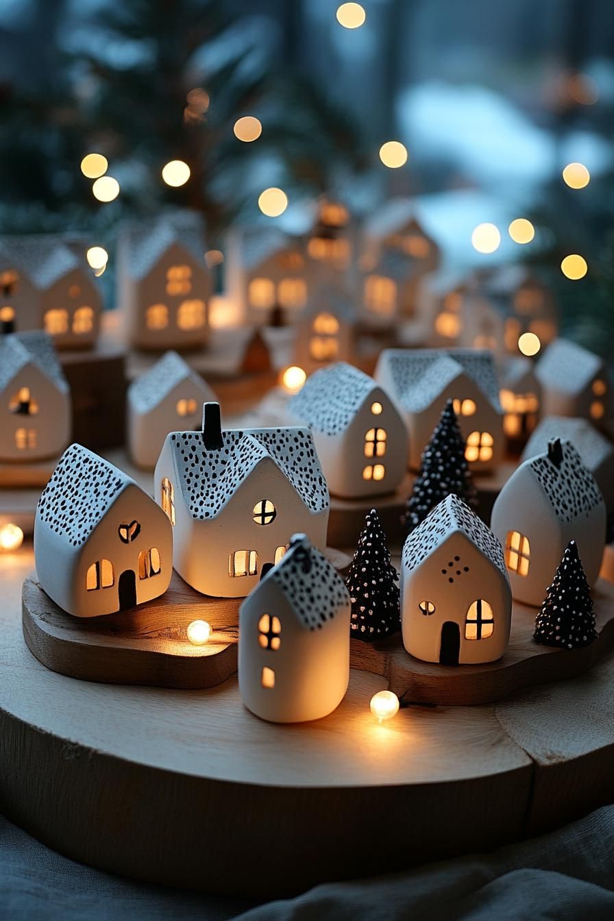 19 Elegant Black and White Christmas Decor Ideas 39 17. Monochrome Village Miniatures: Elegant Decor-1