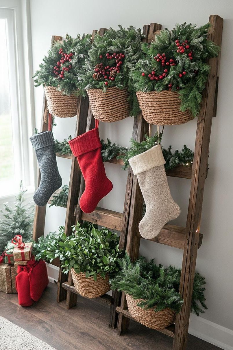 17. Rustic Ladder Christmas Display Ideas-0