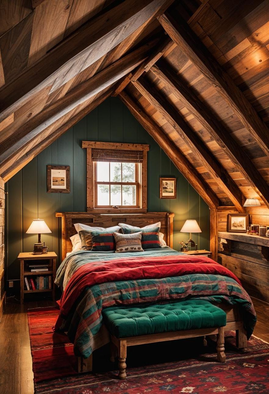 20 Super Cozy Small Attic Bedroom Ideas to Explore Today 20 6. Rustic Cabin Getaway using reclaimed wood accents and flannel textiles-2