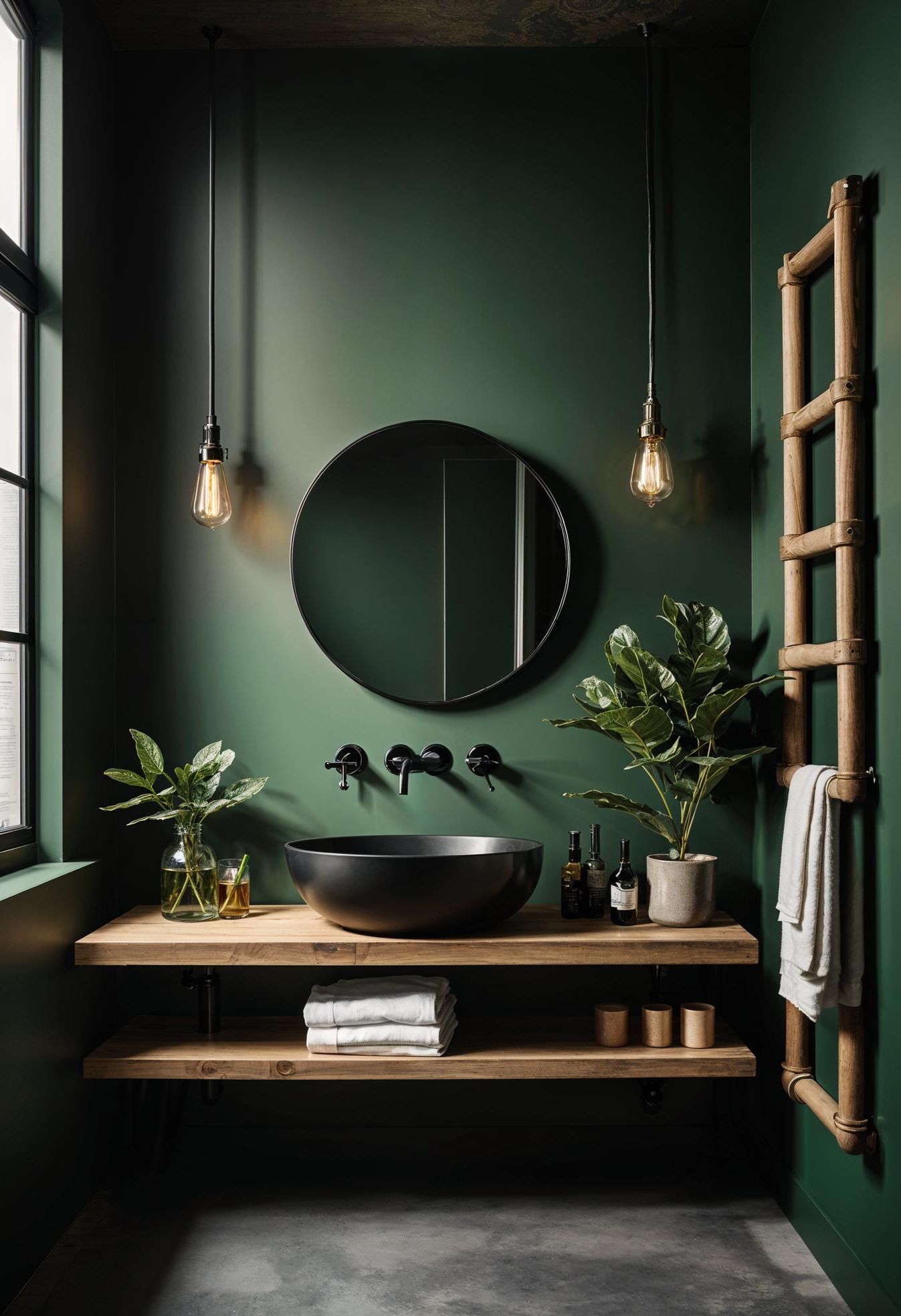 9. Bold Industrial Green Bathroom Design-0