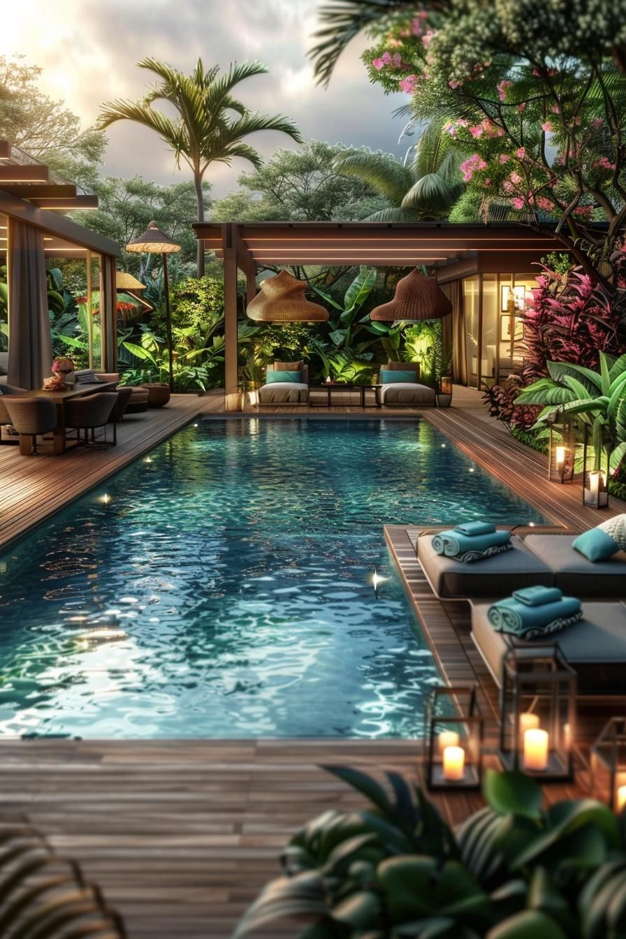 14 Trendy Pool Deck Decor Ideas You’ll Adore 38 14. Exotic Oasis Pool Atmosphere-0