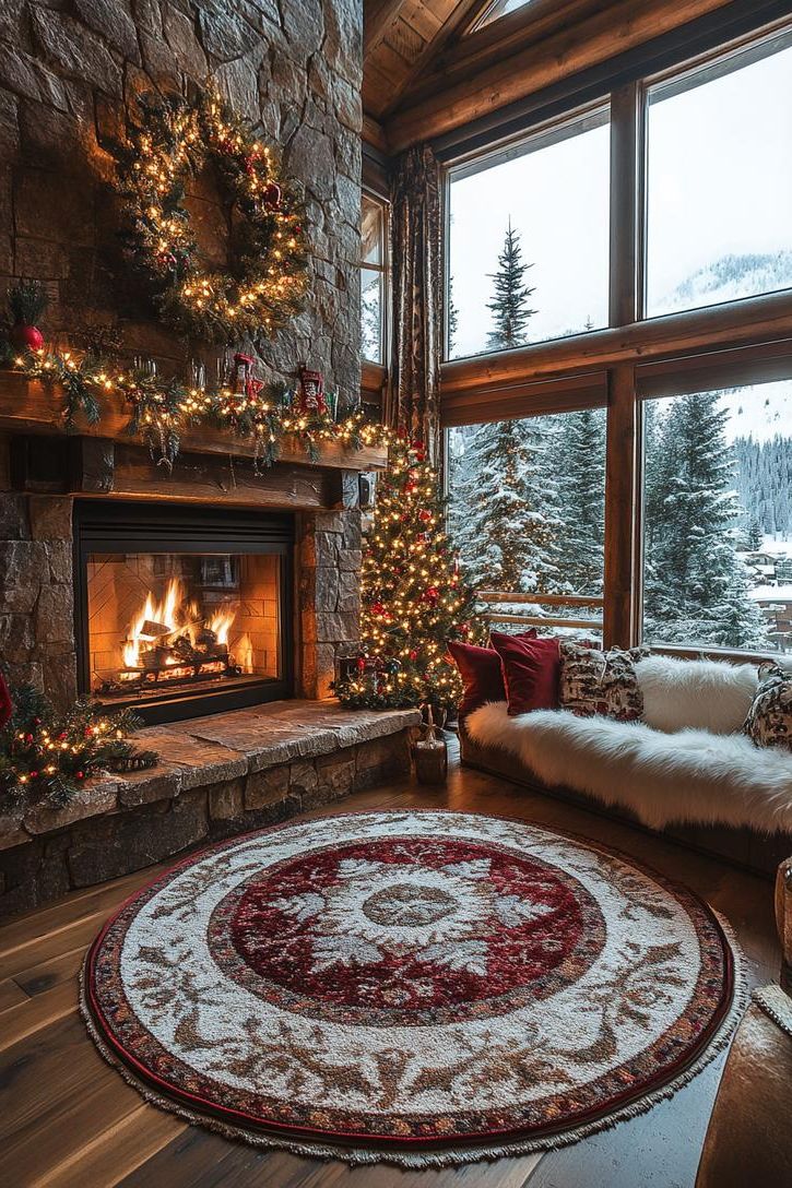 21 Cozy Mountain Lodge Christmas Decor Ideas 30 12. Festive Mantel Decor with Holly-1