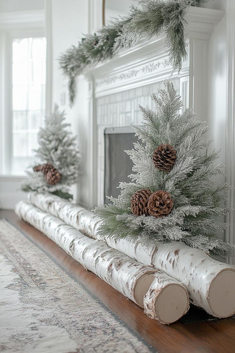 20 Magnificent White Christmas Decor Ideas 35 16. Festive Birch and Pine Display-1