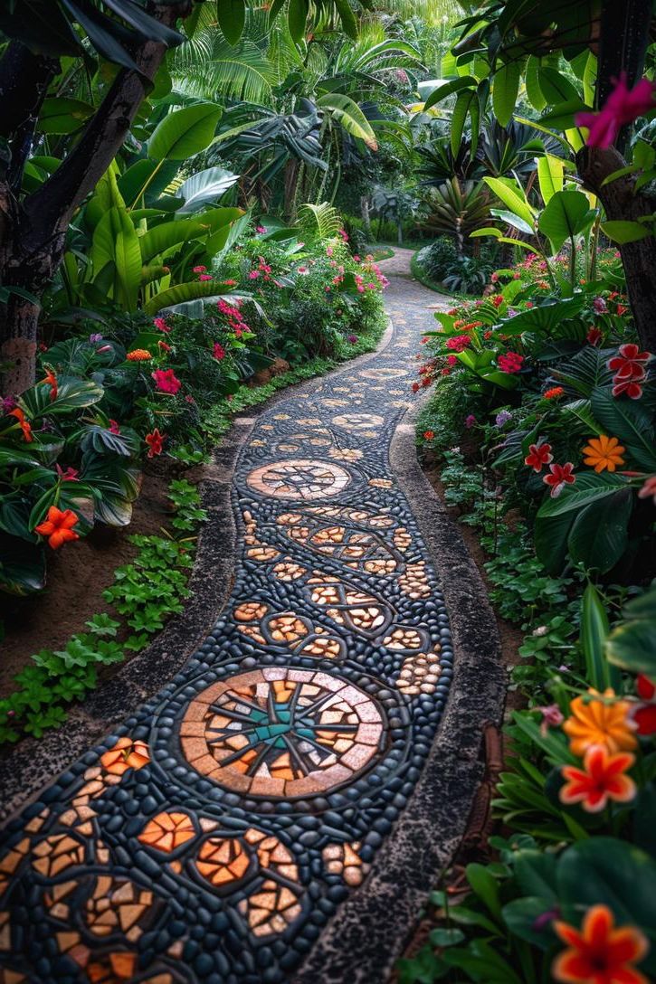 23 Enchanting Ideas for Your Spiritual Garden Sanctuary 9 5. Mosaic Path Through Lush Garden-0