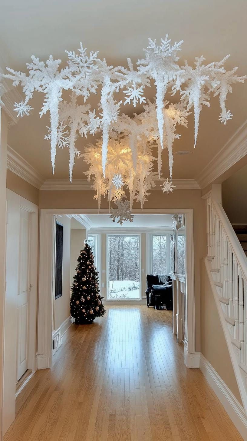 15 Elegant Christmas Decor Ideas to Easily Transform Your Home 7 2. Dazzling Icicle Ceiling Decor Implementation-1
