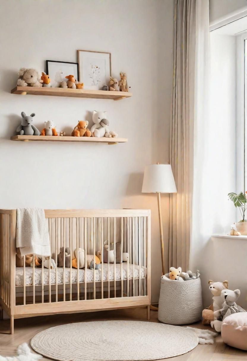 37 Sleek Minimalist Nursery Ideas: Modern, Serene Designs 5 2. Minimalist Nursery Shelving with Toys-1