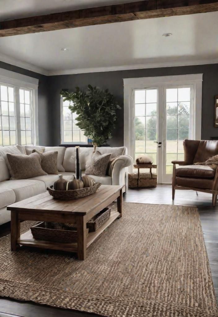 25 Charming Farmhouse Living Room Ideas For 2025 17 15. Rustic area rug options-0
