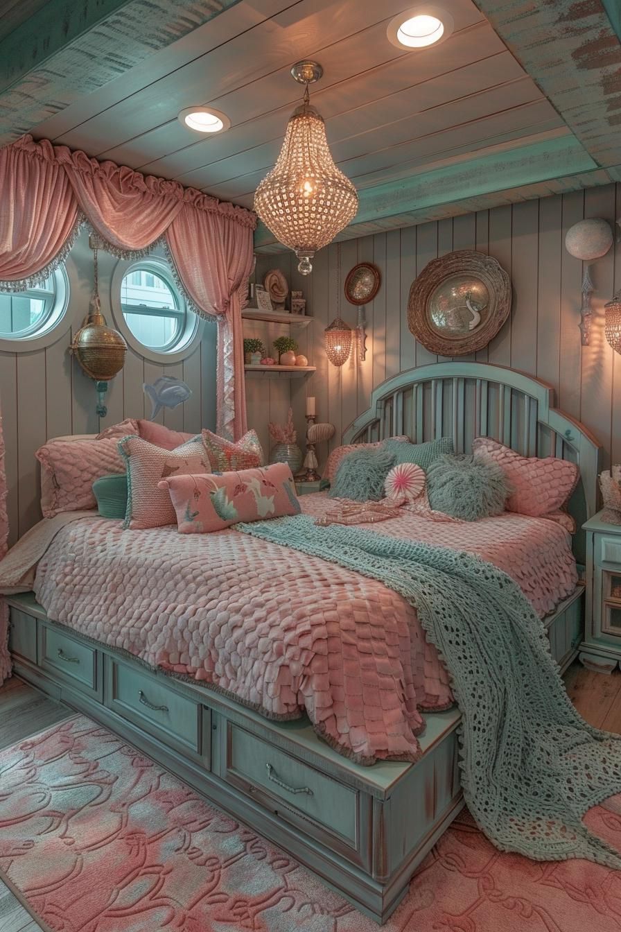15 Dreamy Pink Coastal Bedroom Ideas: Beachy & Aesthetic 22 7. Mermaid's Cove: Pink Coastal Bliss-2