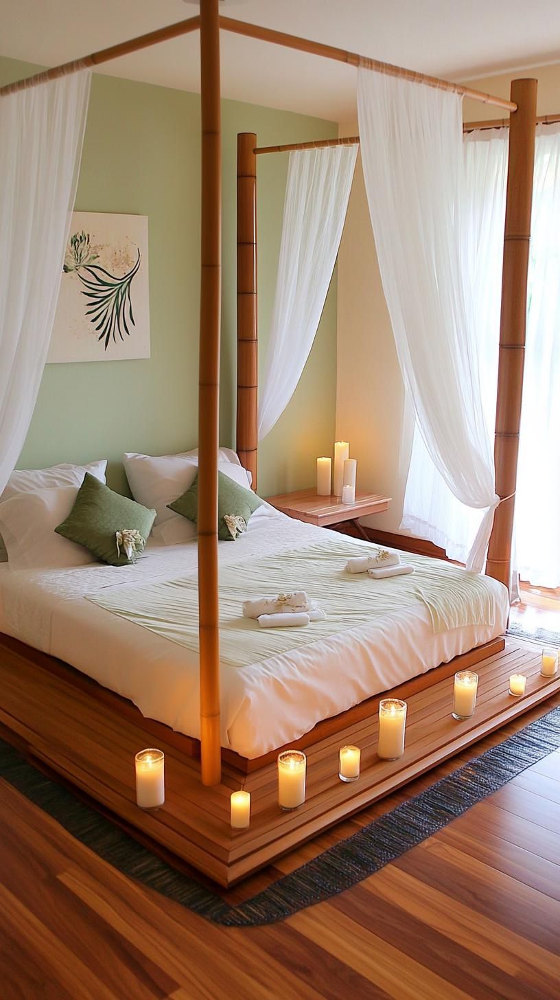 23 Stunning Olive Green Bedroom Ideas You’ll Absolutely Love 33 10. Romantic Olive Green Bedroom with Sheer Drapes and Candle Holders-0