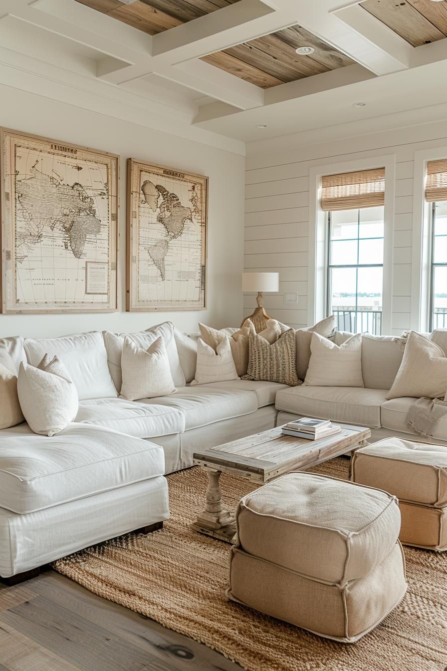15 Chic Neutral Coastal Living Room Ideas You Will Love 19 8. Coastal Nautical Wall Mural Ideas-0